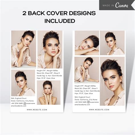 Editable Fashion Model Zed Card Model Comp Card Model Portfolio Template Fashion Resume Photo