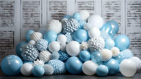 AI generated Create a magical winter scene with this beautiful blue and white balloon backdrop ...