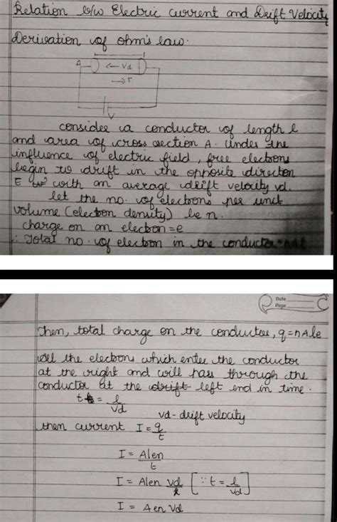 Relation bow Electric current and Drift Velocity Derivation of ohms law.