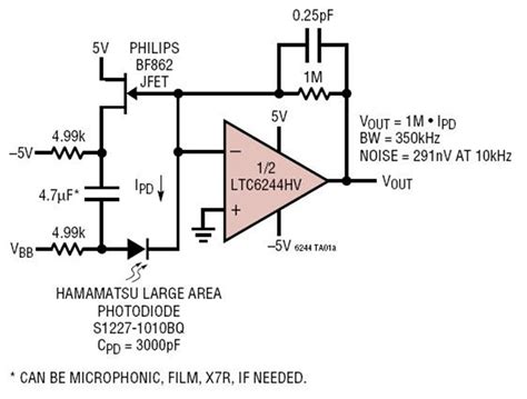 Very Low Noise Large Area Photodiode Amplifier Circuit Collection