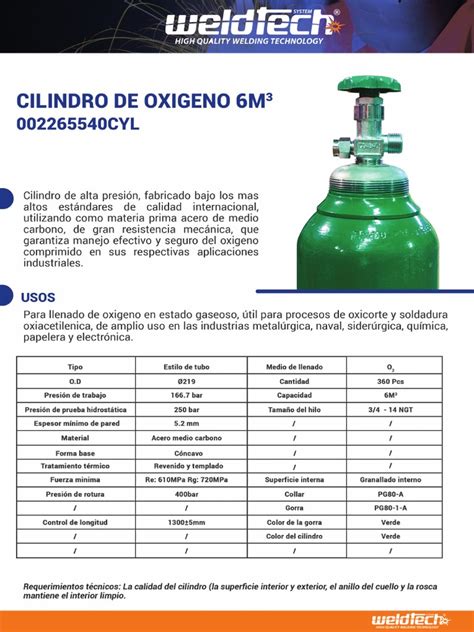 Ficha Tecnica Cilindro De Oxigeno 002265540cyl  Pdf