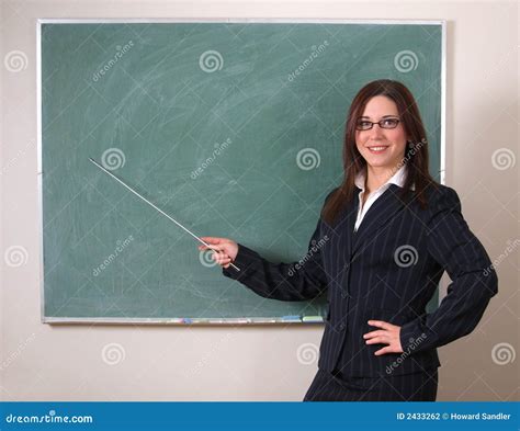 Teacher And Blank Chalkboard Stock Photo Image Of Brunette Education