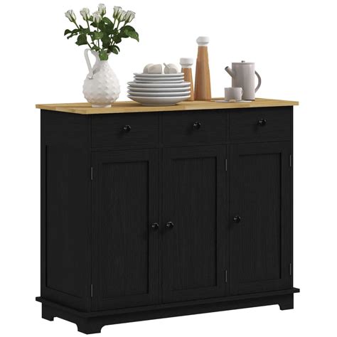 Homcom Sideboard With Solid Wood Countertop Modern Kitchen Storage