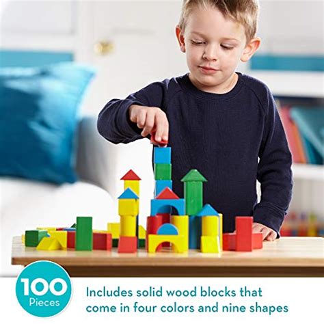 Melissa & Doug Wooden Building Set – 100 Blocks in 4 Colors and 9 ...