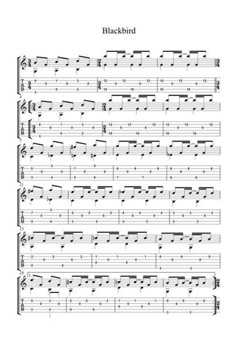 The Score For Blackbird By The Beatles Guitarlessonsonline Acoustic