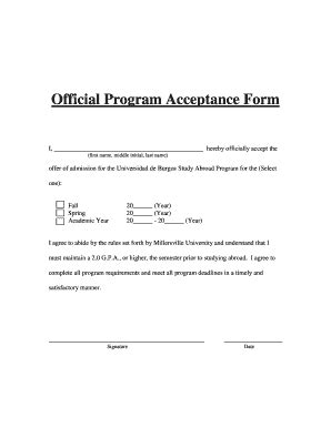 Fillable Online Millersville Official Program Acceptance Form