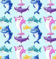 Seamless Pattern With Flock Of Cute Cartoon Sharks