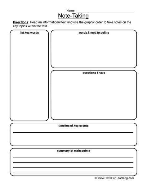 note  worksheet unteachingcom summarizing worksheet note