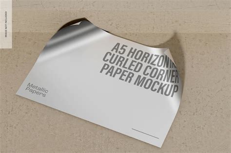 Premium PSD A5 Horizontal Metallic Curled Corner Paper Mockup High