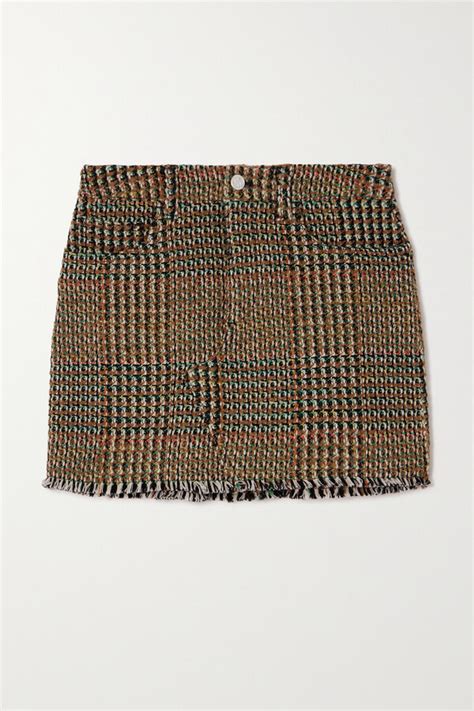 Stella McCartney Net Sustain Frayed Checked Wool Blend Tweed Mini