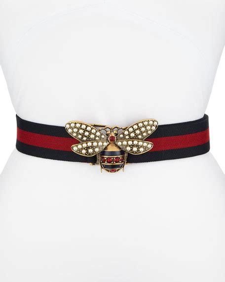 Gucci Stretch Web Belt w/ Bee | Neiman Marcus