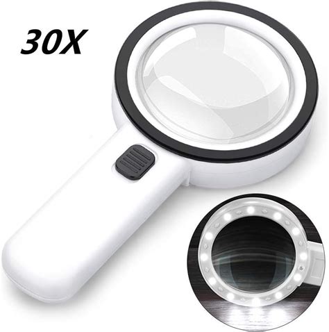 30x Magnifying Glass Light Illuminated High Power Handheld 12 Led Lights Magnifier