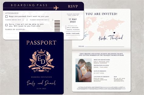 Passport Wedding Invitation Template Suite Faux Rose Gold Etsy