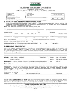 Fillable Online Classified Employment Application I Contact And