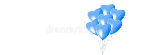 Bunch Of Beautiful Blue Heart Shaped Balloons With Ribbon Isolated On A