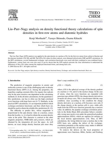 Pdf Liuparrnagy Analysis On Density Functional Theory Calculations