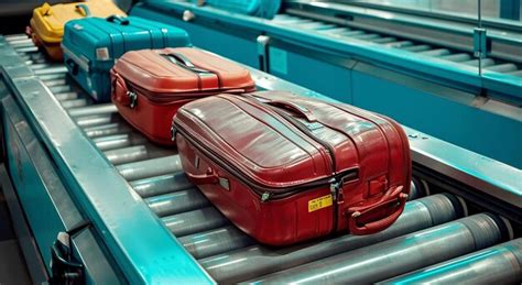 Suitcases On Luggage Conveyor Belt In Baggage Claim At Airport Baggage