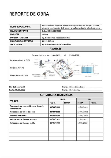 Reporte De Obra Ejemplos Formatos Word Excel