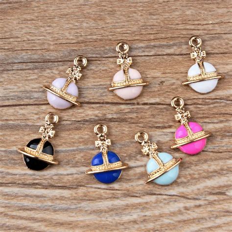 Pcs Mm Cute Gold Color Alloy Enamel D Model Saturn Moon Planet