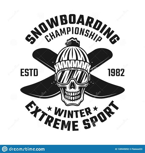 Skull Of Snowboarder In Knitted Hat And Two Boards Stock Vector