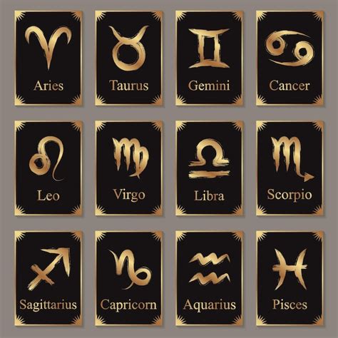 Premium Vector Set Of Golden Grunge Zodiac Signs On A Black Cards For