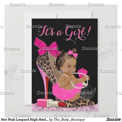 Hot Pink Leopard High Heel Shoe Ethnic Baby Shower Invitation Zazzle