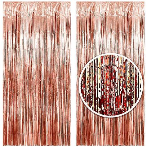 3 25 X 6 7 Ft Metallic Rose Gold Foil Curtain Foil Fringe Curtains