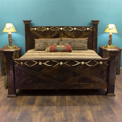 Antler And Barnwood Bed Rustic Bedroom Furniture Rustic Furniture Log