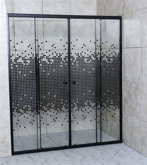 Square Parttern Design Sliding Matt Black Door Aluminium Shower