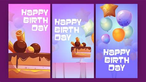 Free Vector Happy Birthday Cards With Balloons And Cake