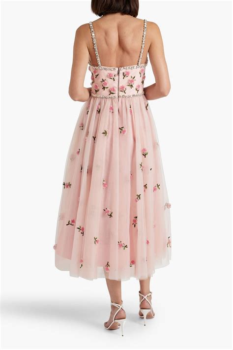 Alice Olivia Lupita Embellished Crepe Paneled Tulle Midi Dress The