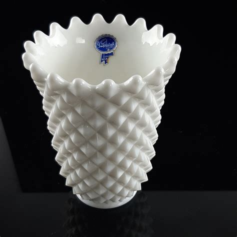 Vintage Imperial Glass Milk Glass Diamond Point Vase Etsy