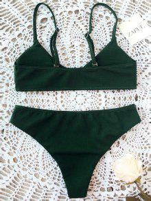 High Cut Bralette Bikini Set In Blackish Green Zaful