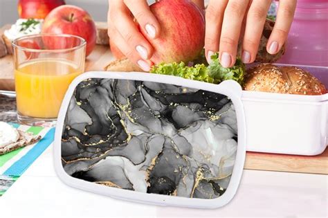 Broodtrommel Wit Lunchbox Brooddoos Grijs Luxe Goud Marmer