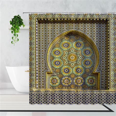 3d Moroccan Shower Curtain Aged Gate Geometric Pattern Doorway Design