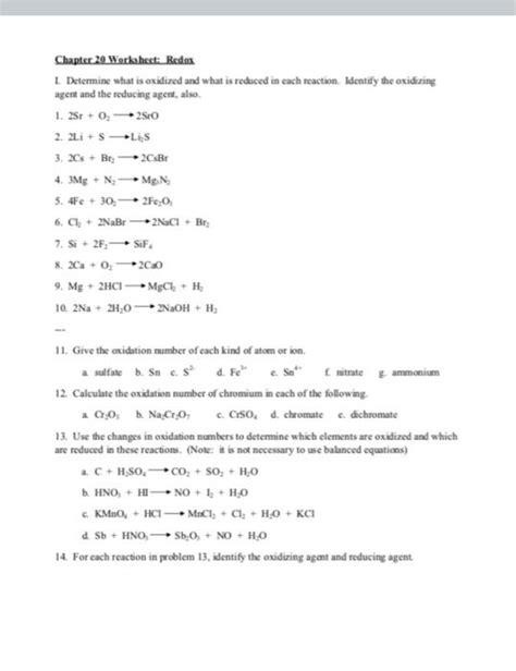 Solved Chapter 20 Workshect Redox 1 Determine What Is Chegg