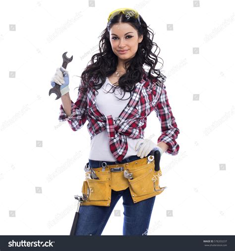 Project Satisfaction Sexy Brunette Woman Mechanic Stock Photo Edit Now 578203237