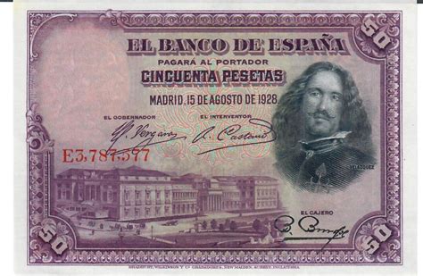 Spanien 50 Pesetas 1928 Banknote Geldscheine Unc MA Shops