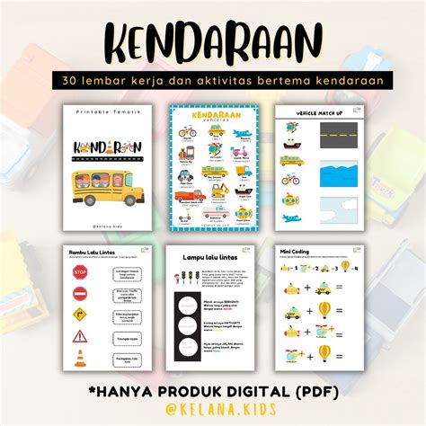 Jual Worksheet Tematik Kendaraan 30 Lembar Kerja Anak Belajar