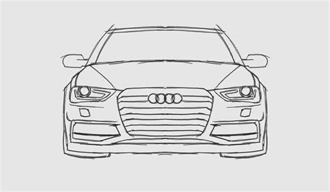 The Front End Of A Car Drawn In Black And White