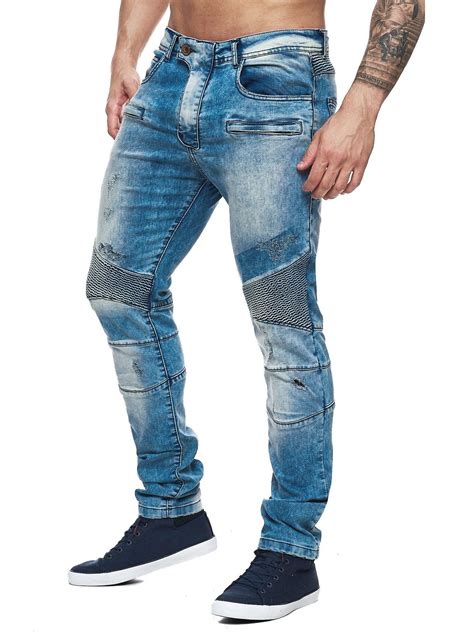 F S Men Slim Fit Denim Fac Biker Distressed Jeans Blue Pantalones