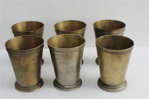 Old Tarnished Brass Drinking Cups W Antique Silvered Wash Shabby