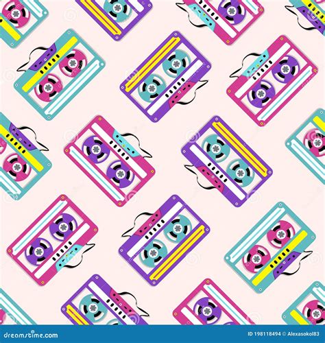 Pattern Of Collection Of Colorful Plastic Audio Cassette Tapes Vector