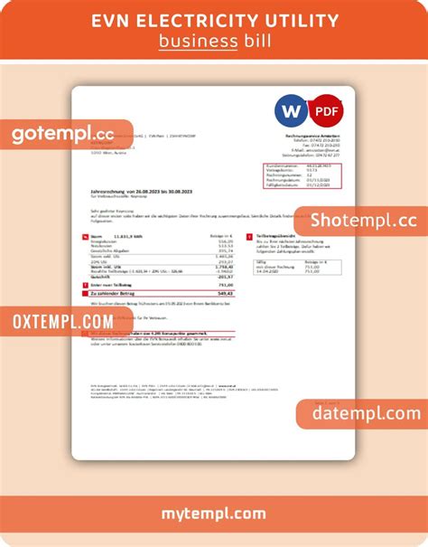 evn electricity business utility bill word   template  pages