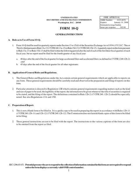 Form 10 Q General Instructions A Rule As To Use Of Form 1o Q Pdf