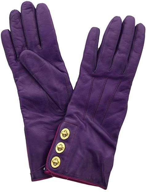 Coach 82825 Womens 3 Turnlock Leather Lined Gloves Iris Purple 8 At