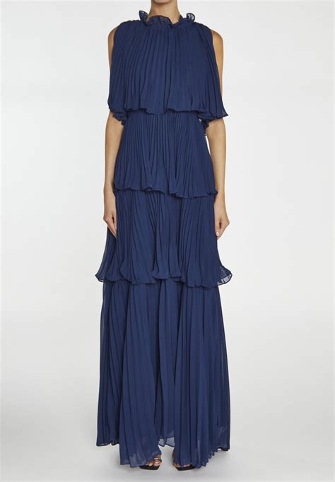 True Decadence True Decadence Tiered Pleated Ruffle Maxikleid Navy