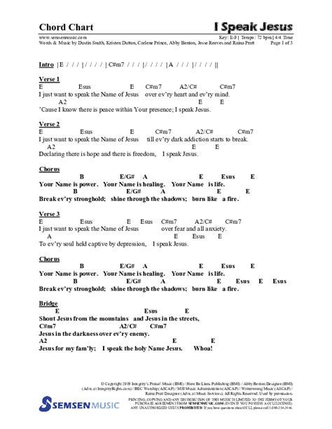 I Speak Jesus Lyrics Chords Piano