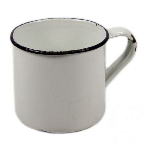 Old Style Tin Cup In Black And White With Blue Trim