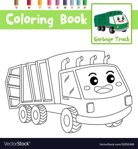 Coloring page garbage truck cartoon character Vector Image